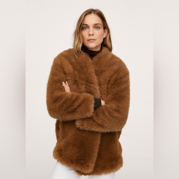 Mango Jackets & Blazers - Mango MNG Oversized Brown Faux Fur Jacket Coat